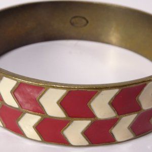 Lee Angel Cream Red Chevron Brass Enamel Cuff Bangle Bracelet NWT 175